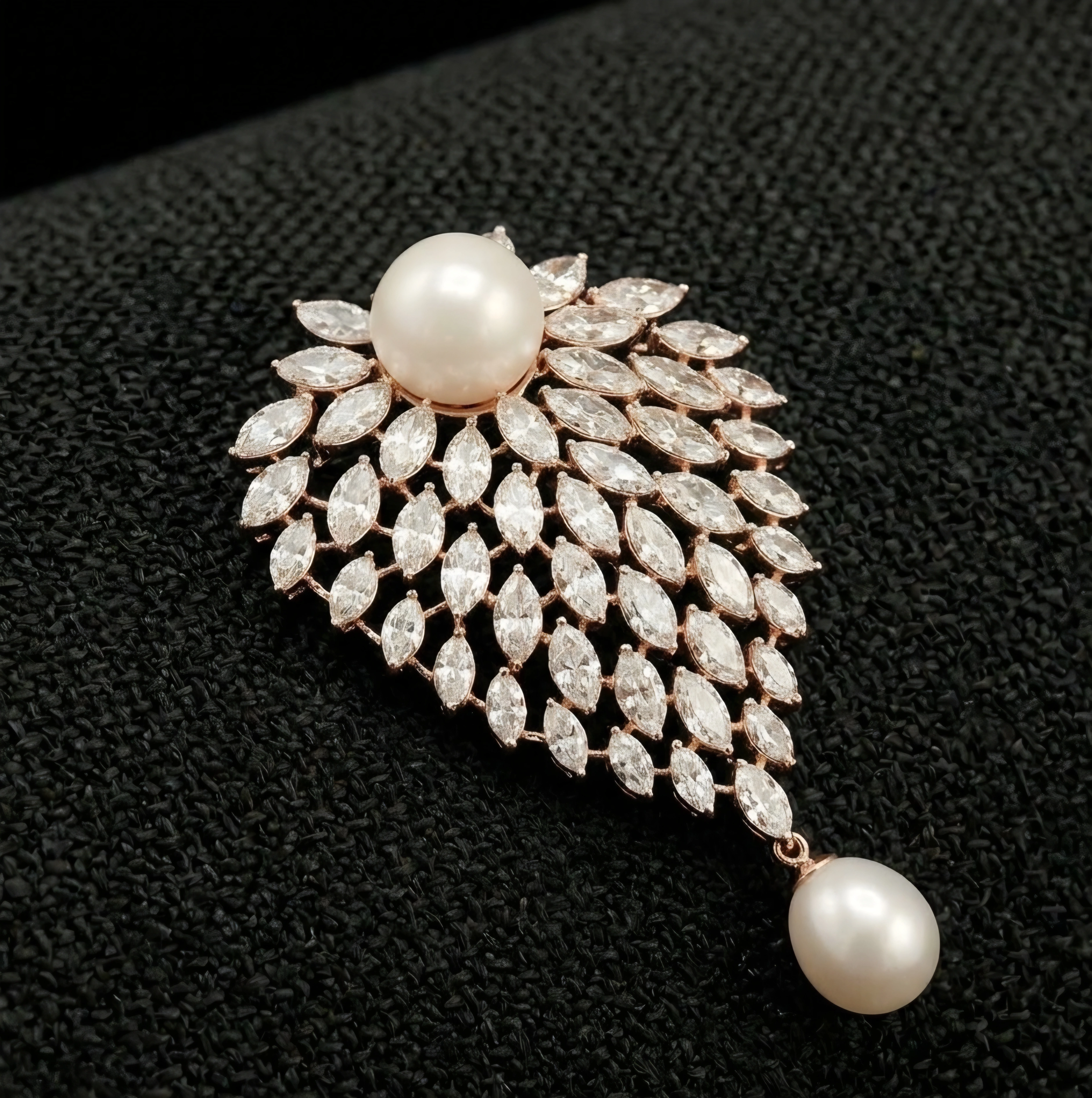 Luxury Pearl Diamond Pendant in 14K Rose Gold | Marquise Cut Diamond Pendant with Culture Pearls view 4