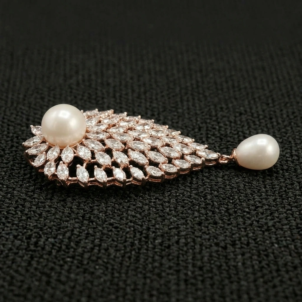 Luxury Pearl Diamond Pendant in 14K Rose Gold | Marquise Cut Diamond Pendant with Culture Pearls view 5