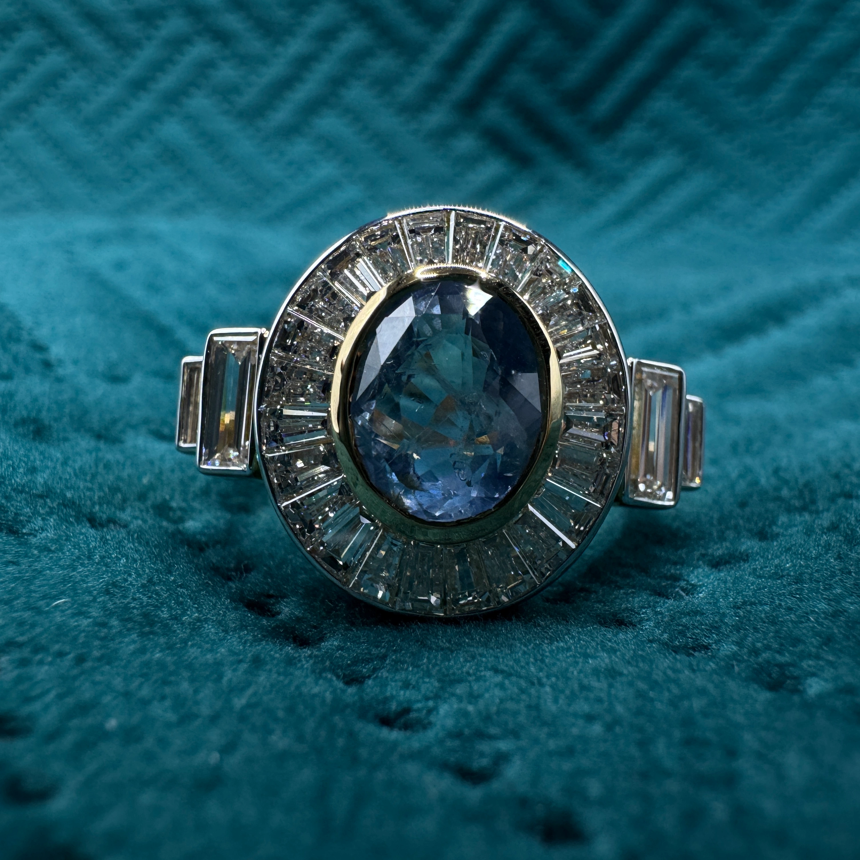 Magnificent 7.93 CT Fancy Blue Oval Lab Grown Diamond Ring in 18K Yellow Gold for Women view 3