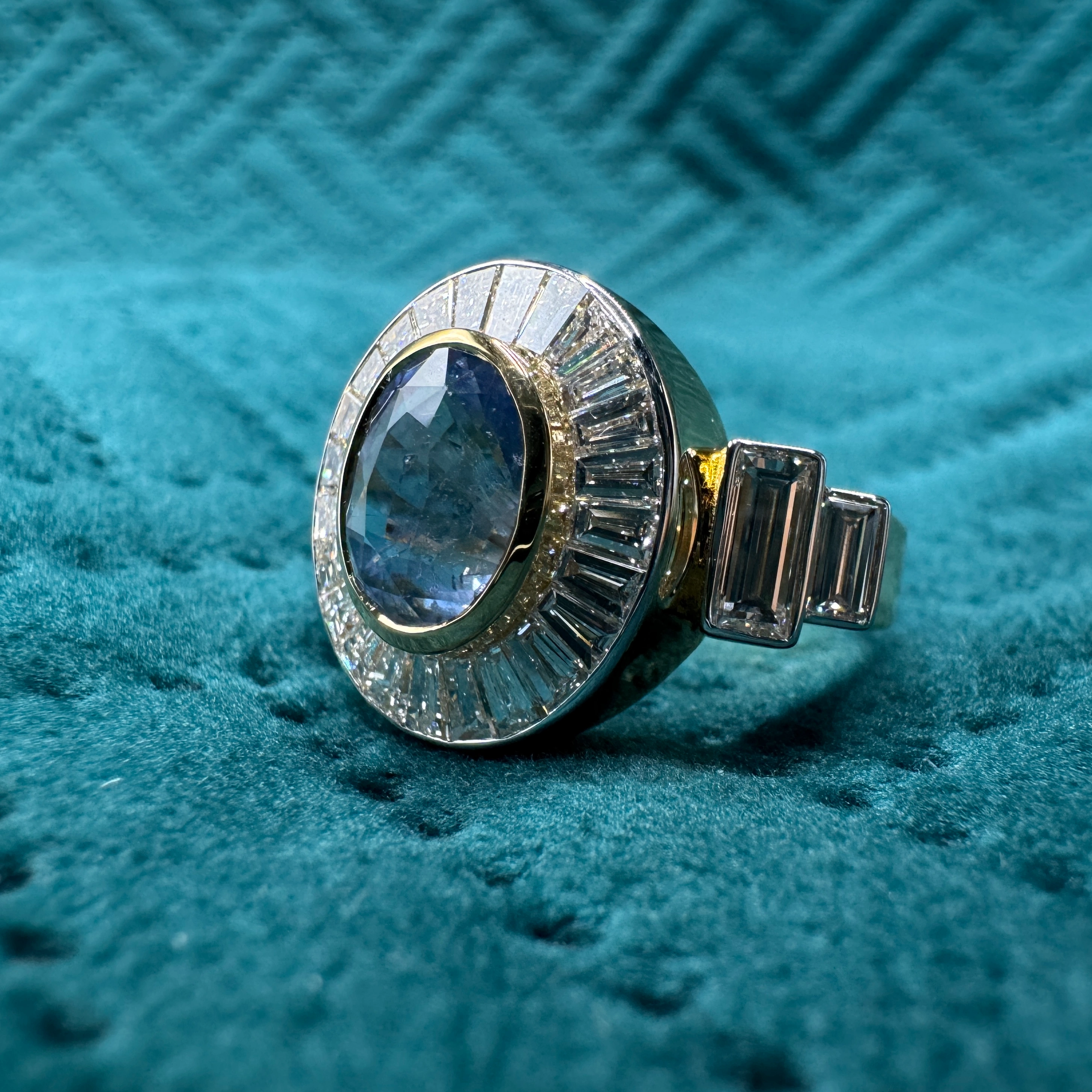 Magnificent 7.93 CT Fancy Blue Oval Lab Grown Diamond Ring in 18K Yellow Gold for Women