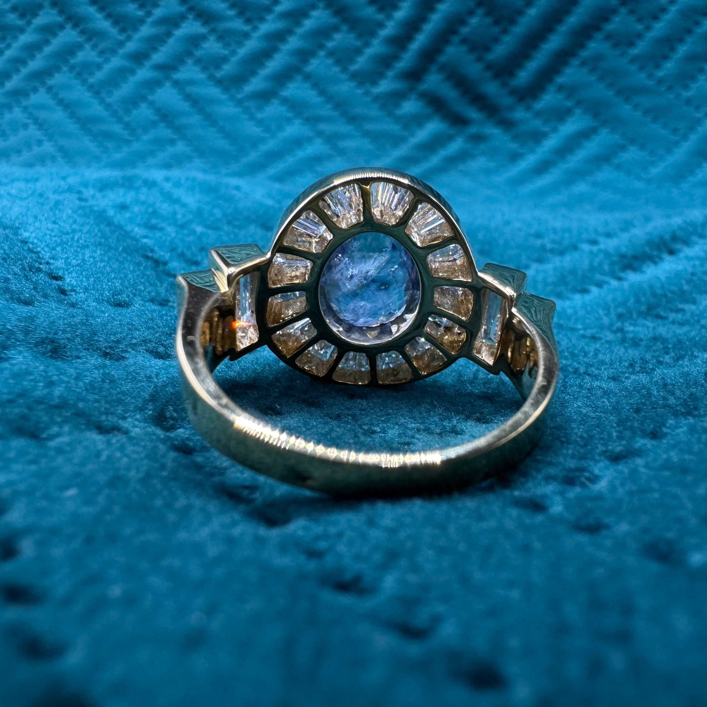 Magnificent 7.93 CT Fancy Blue Oval Lab Grown Diamond Ring in 18K Yellow Gold for Women view 5