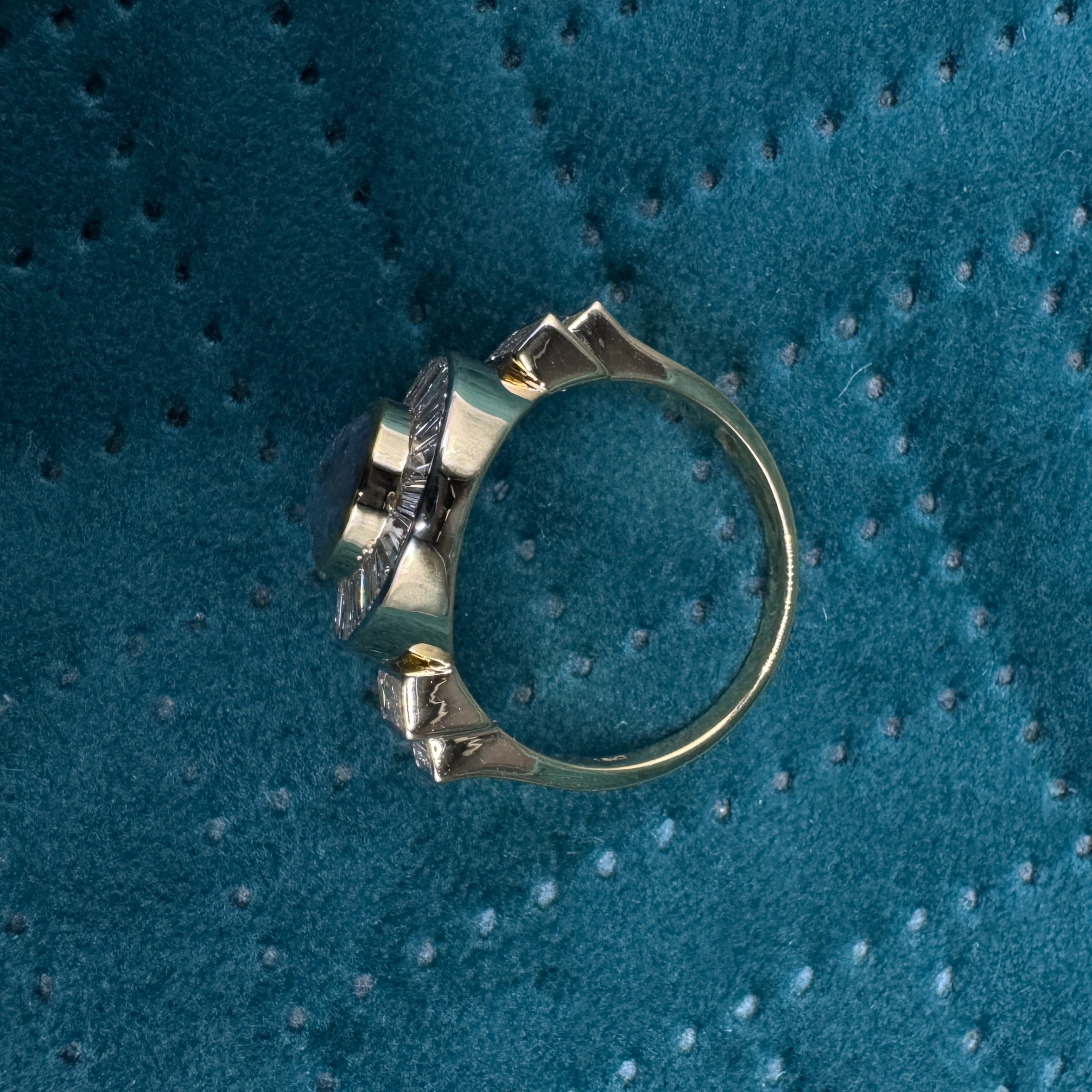 Magnificent 7.93 CT Fancy Blue Oval Lab Grown Diamond Ring in 18K Yellow Gold for Women view 6