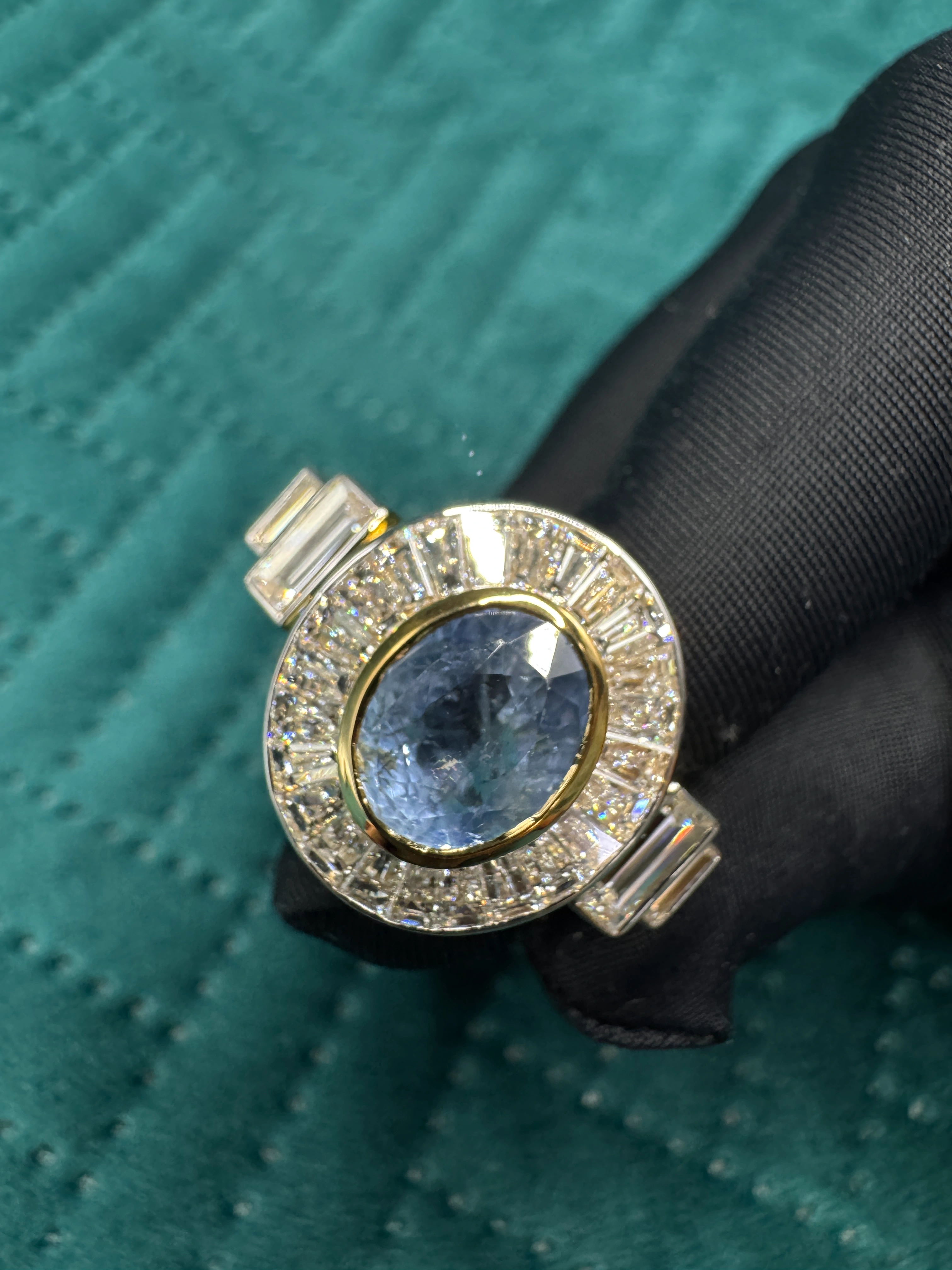 Magnificent 7.93 CT Fancy Blue Oval Lab Grown Diamond Ring in 18K Yellow Gold for Women view 7