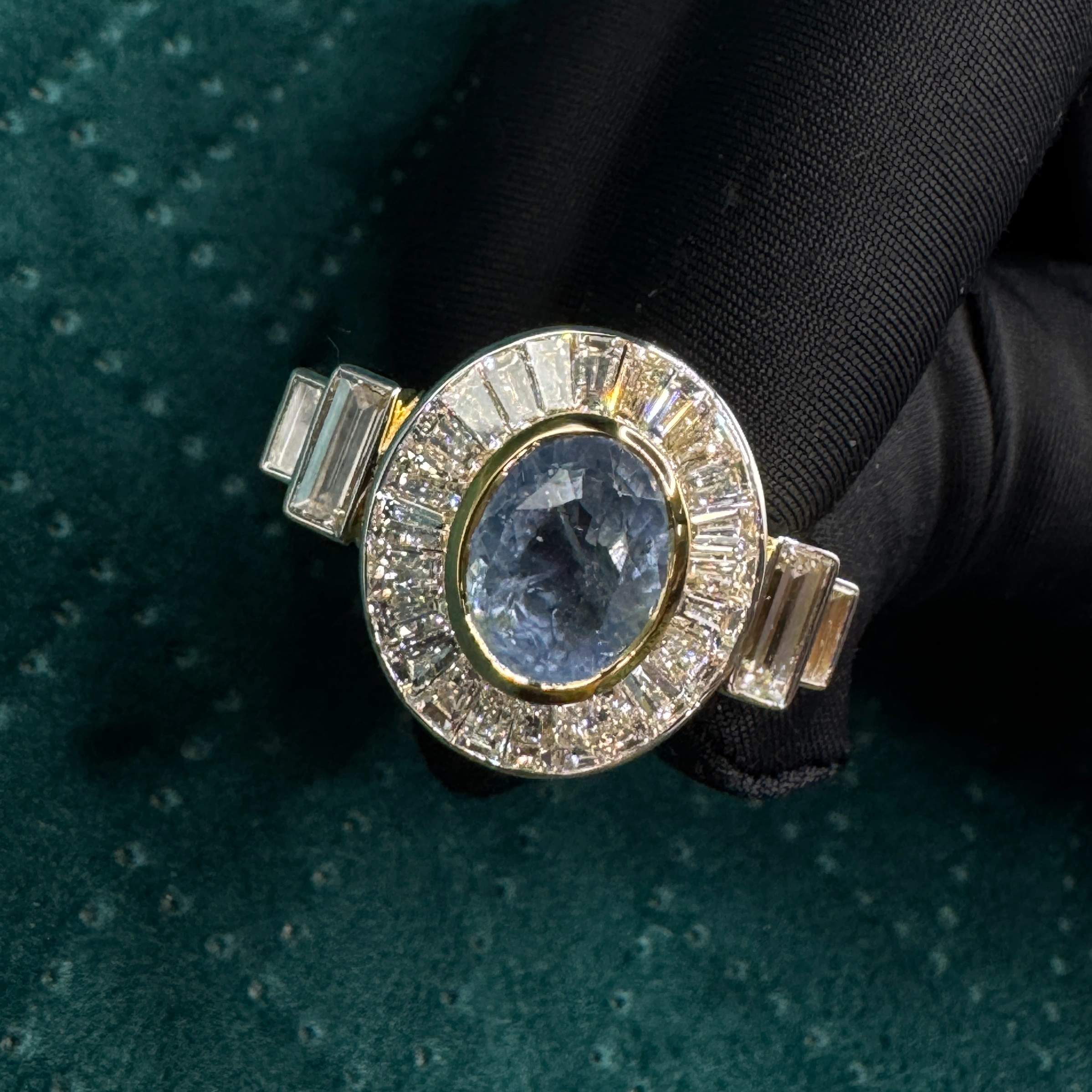 Magnificent 7.93 CT Fancy Blue Oval Lab Grown Diamond Ring in 18K Yellow Gold for Women view 8