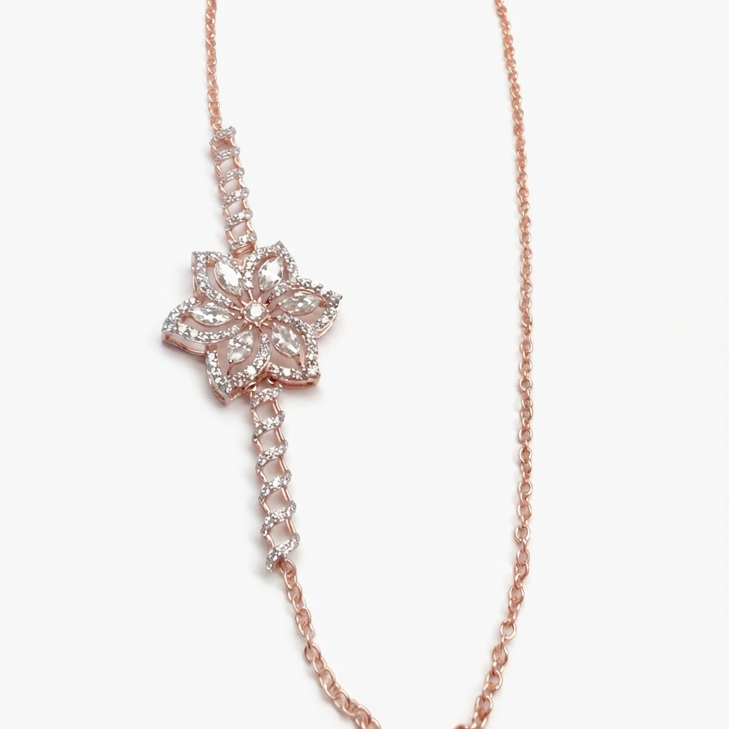 Marquise & Round Diamond Necklace in Rose Gold | Lab Grown Diamonds view 3