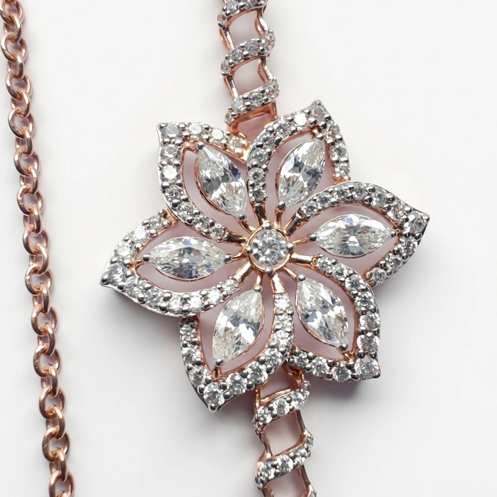 Marquise & Round Diamond Necklace in Rose Gold | Lab Grown Diamonds view 4