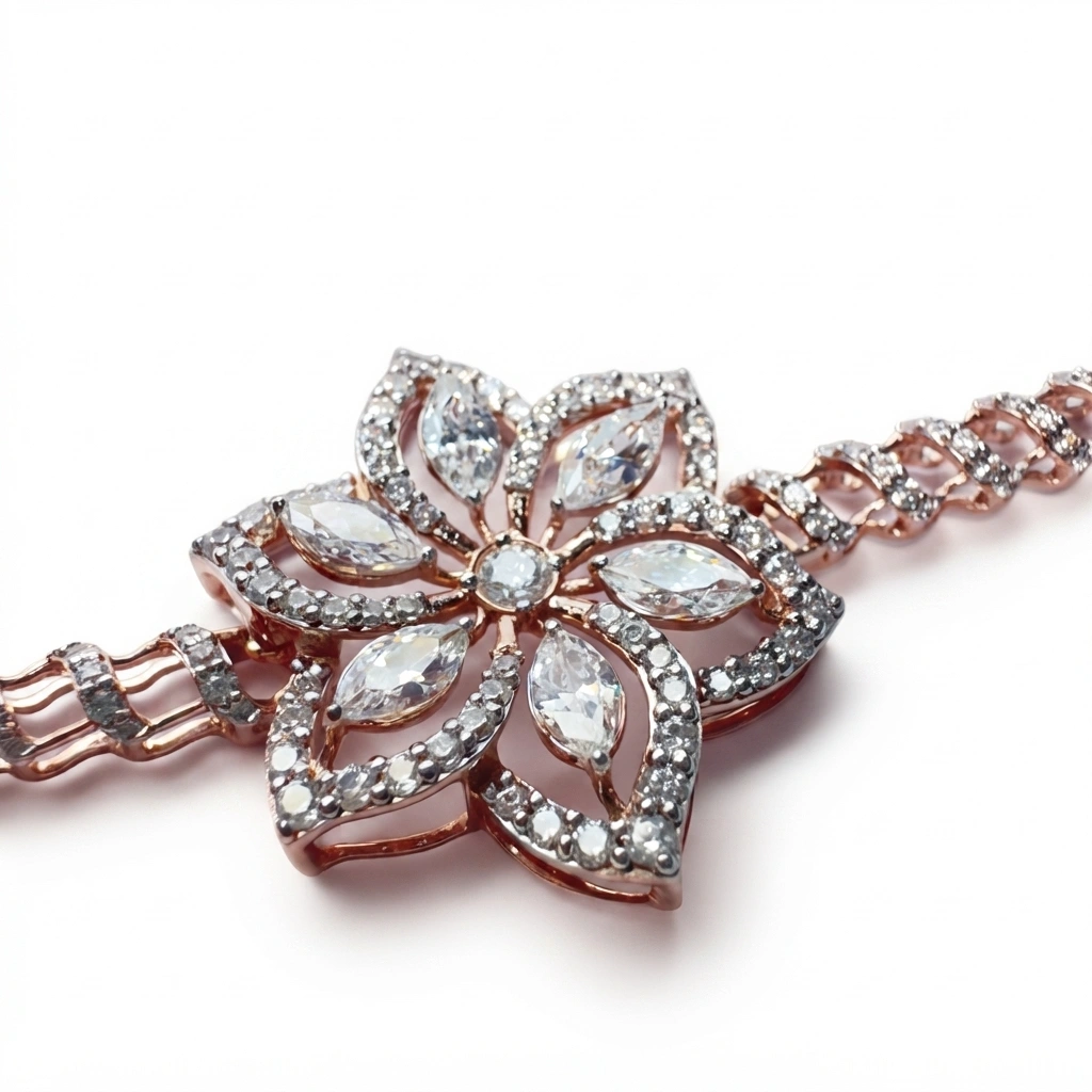 Marquise & Round Diamond Necklace in Rose Gold | Lab Grown Diamonds view 5