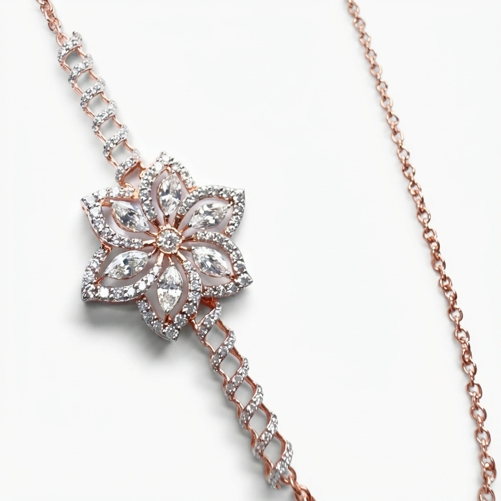 Marquise & Round Diamond Necklace in Rose Gold | Lab Grown Diamonds view 6