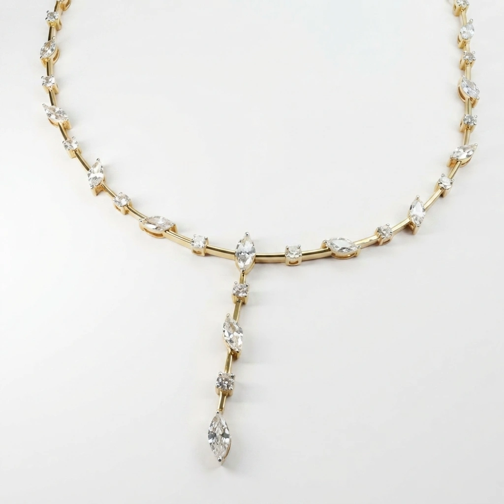 Marquise & Round Diamond Necklace in Yellow Gold | Lab Grown Diamonds view 3