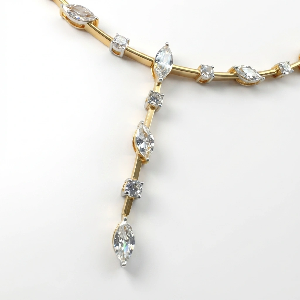 Marquise & Round Diamond Necklace in Yellow Gold | Lab Grown Diamonds view 4