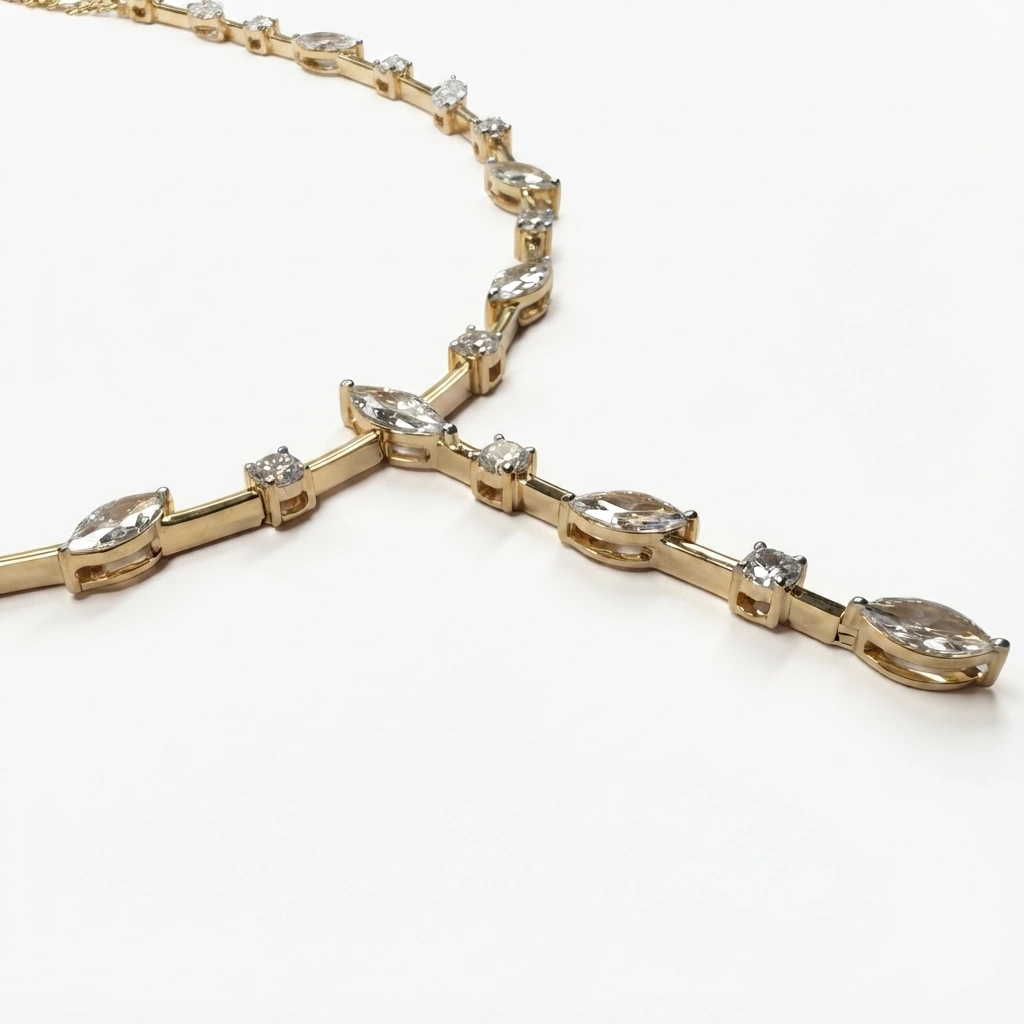 Marquise & Round Diamond Necklace in Yellow Gold | Lab Grown Diamonds view 5