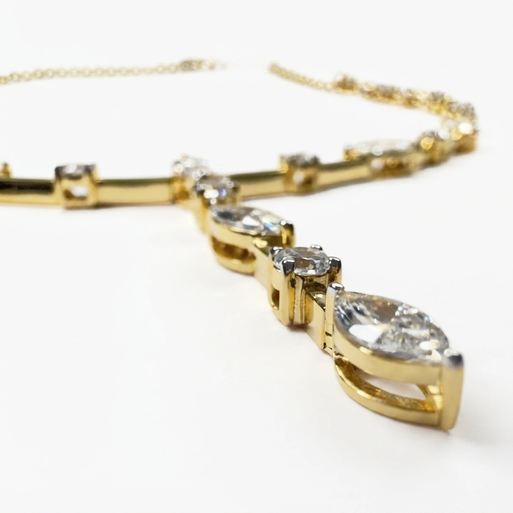 Marquise & Round Diamond Necklace in Yellow Gold | Lab Grown Diamonds view 6