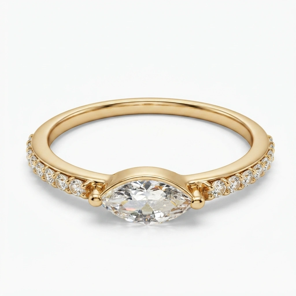 Marquise & Round Diamond Ring in Yellow Gold | Lab Grown Diamonds view 3
