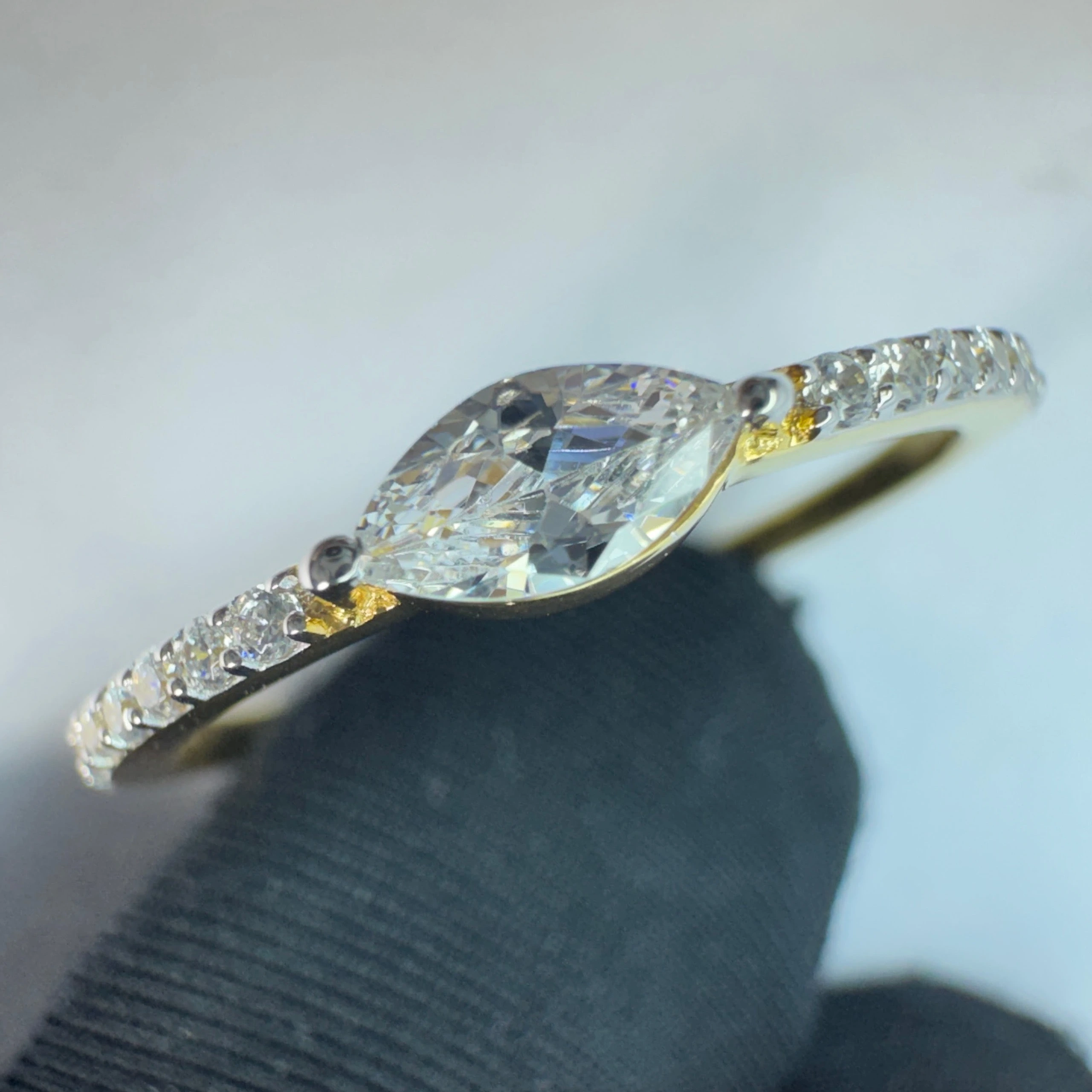 Marquise & Round Diamond Ring in Yellow Gold | Lab Grown Diamonds view 5