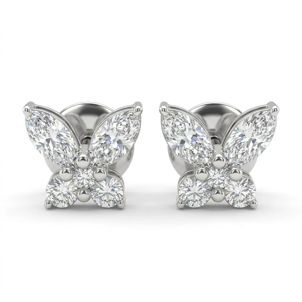 Marquise & Round Lab Grown Diamond Butterfly Stud Earrings in PT950 Platinum