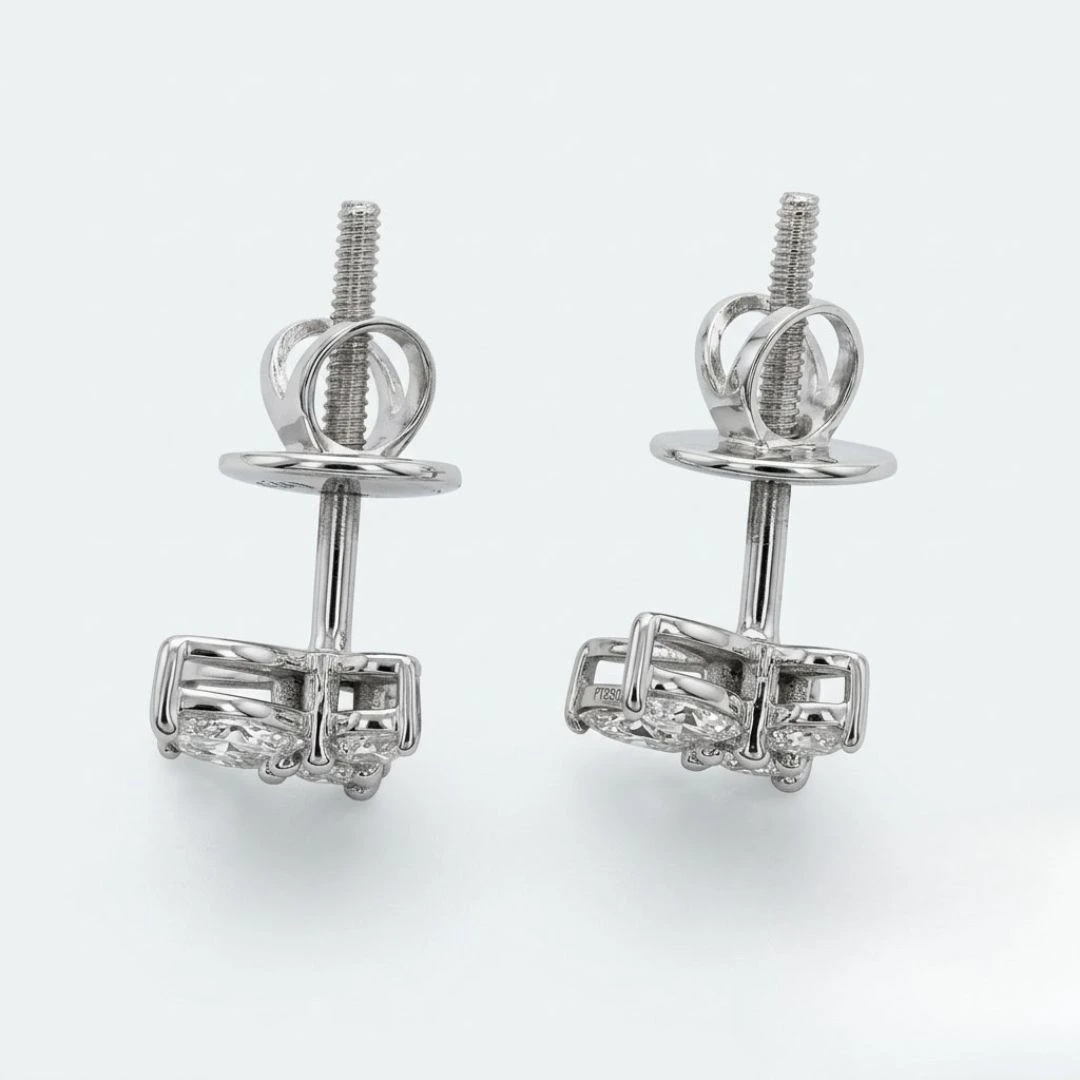 Marquise & Round Lab Grown Diamond Butterfly Stud Earrings in PT950 Platinum view 3
