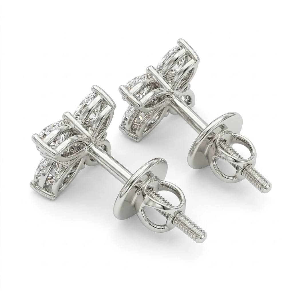 Marquise & Round Lab Grown Diamond Butterfly Stud Earrings in PT950 Platinum view 4