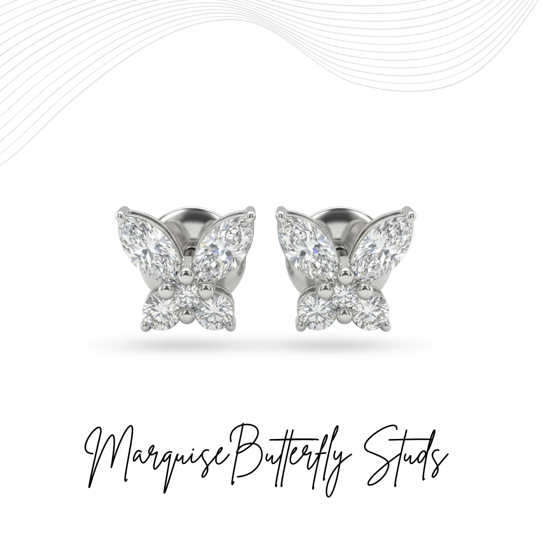 Marquise & Round Lab Grown Diamond Butterfly Stud Earrings in PT950 Platinum