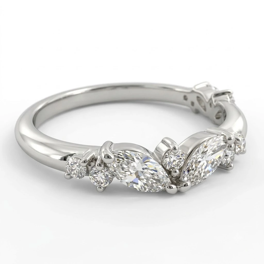 Marquise & Round Lab Grown Diamond Ring | White Gold | IGI Certified view 4