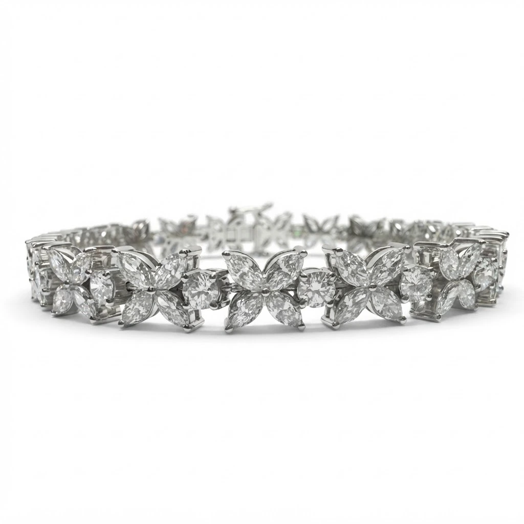 Marquise Diamond Bracelet with Round Diamonds | White Gold view 3
