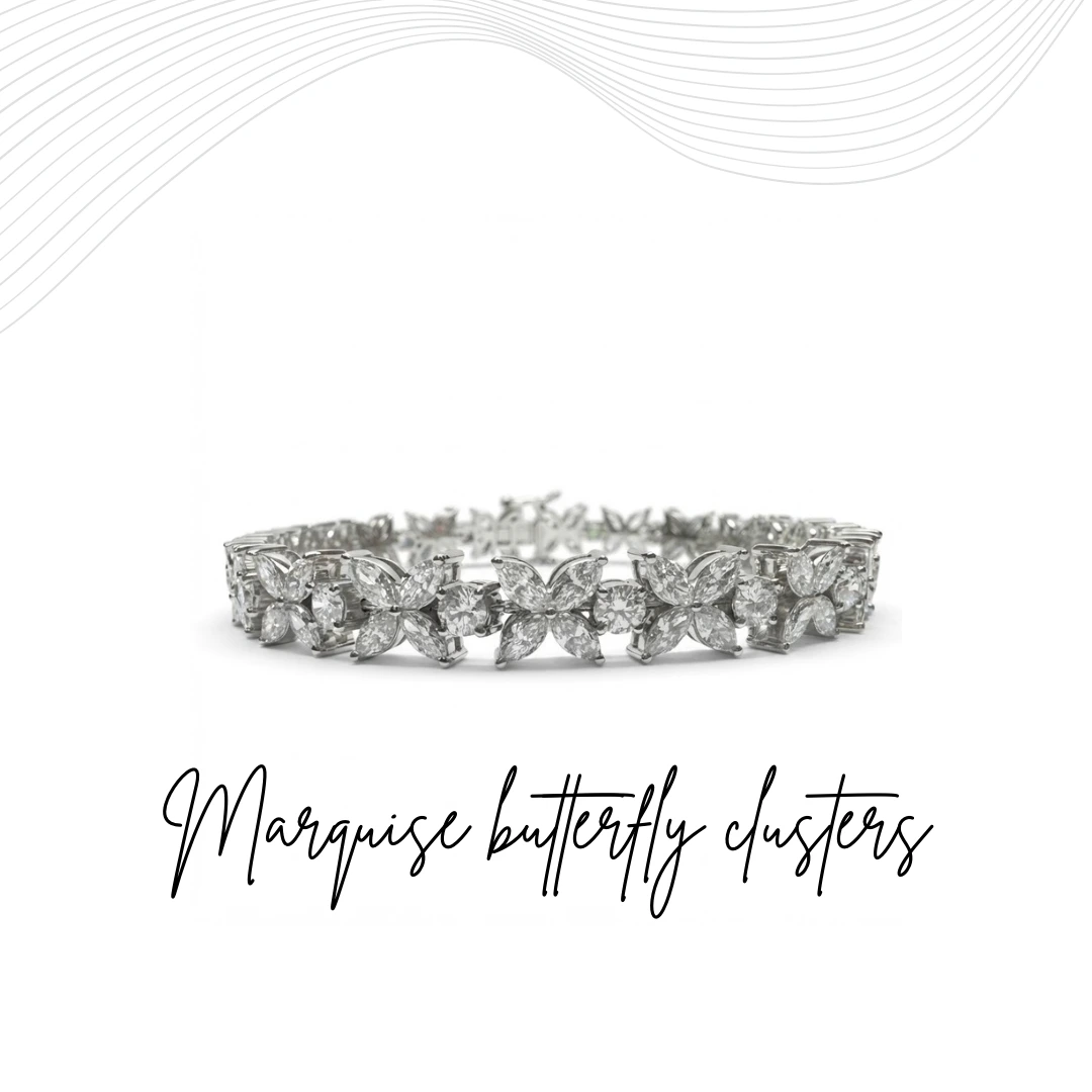 Marquise Diamond Bracelet with Round Diamonds | White Gold
