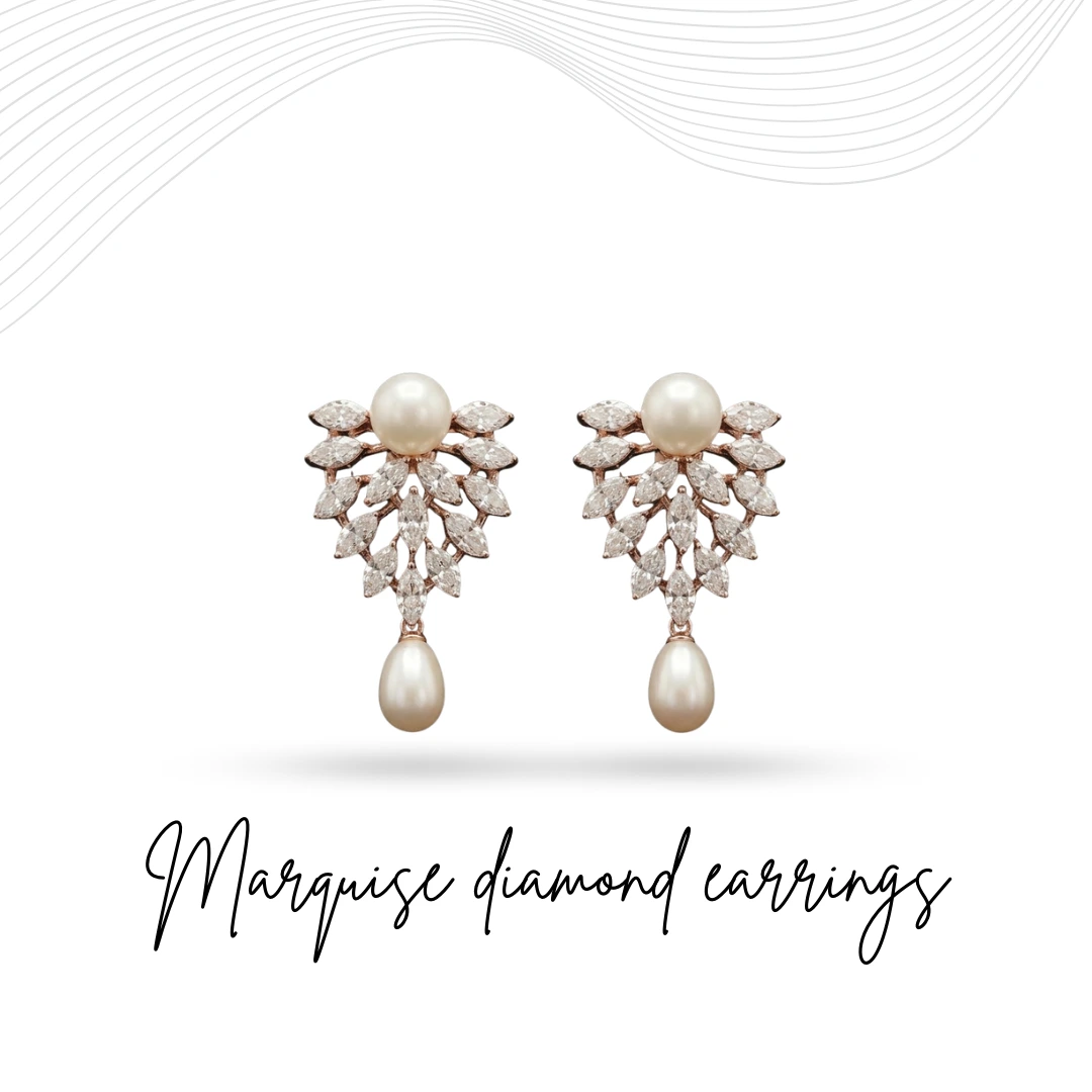 Marquise Diamond Cultured Pearl Earrings in 14KT Rose Gold| IGI Certified