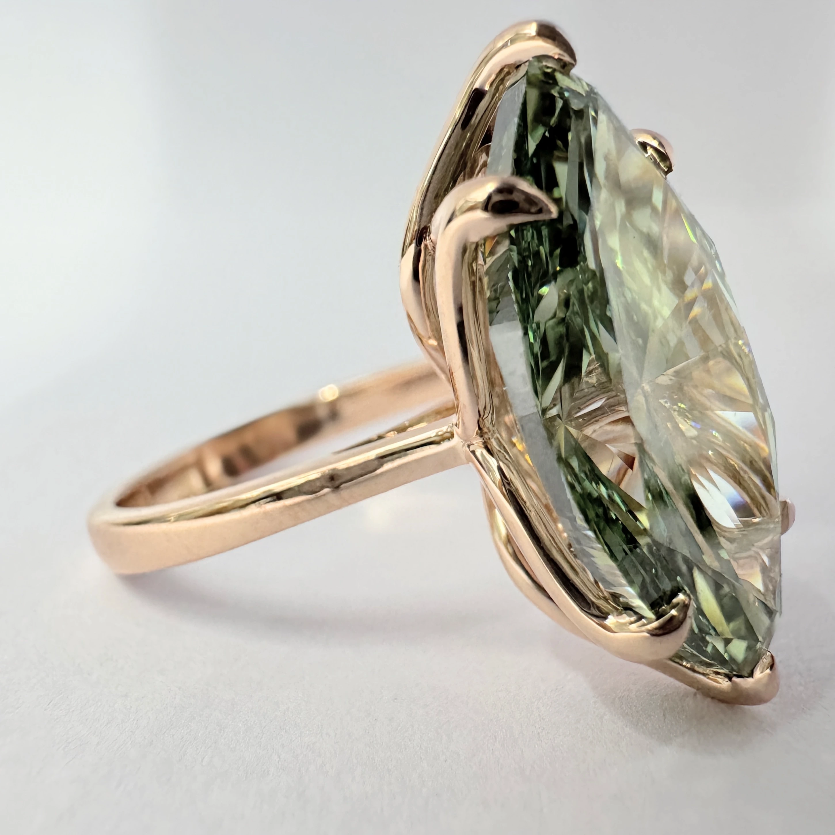 Marquise Green & Round Lab Grown Diamond Ring in Rose Gold view 4