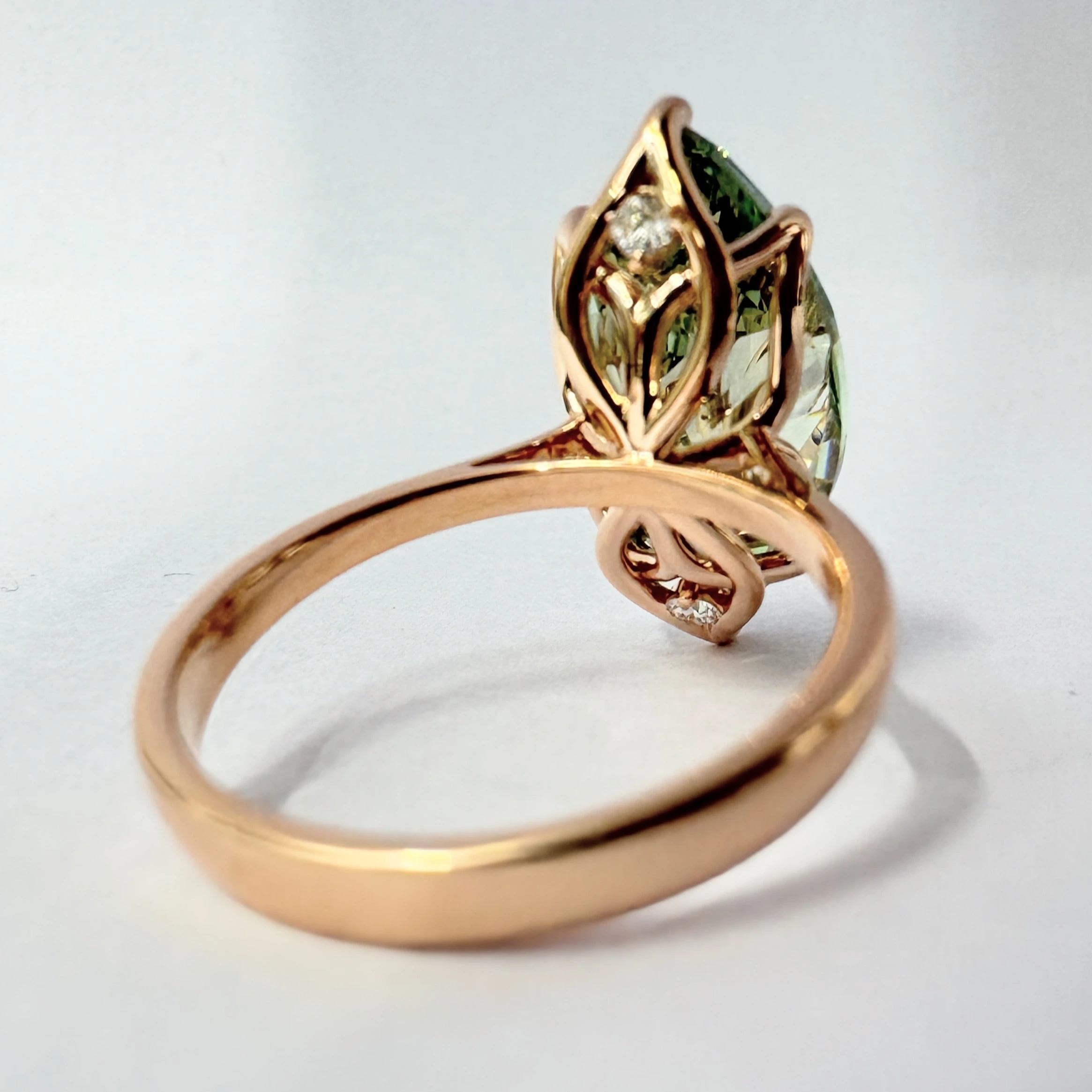 Marquise Green & Round Lab Grown Diamond Ring in Rose Gold view 5