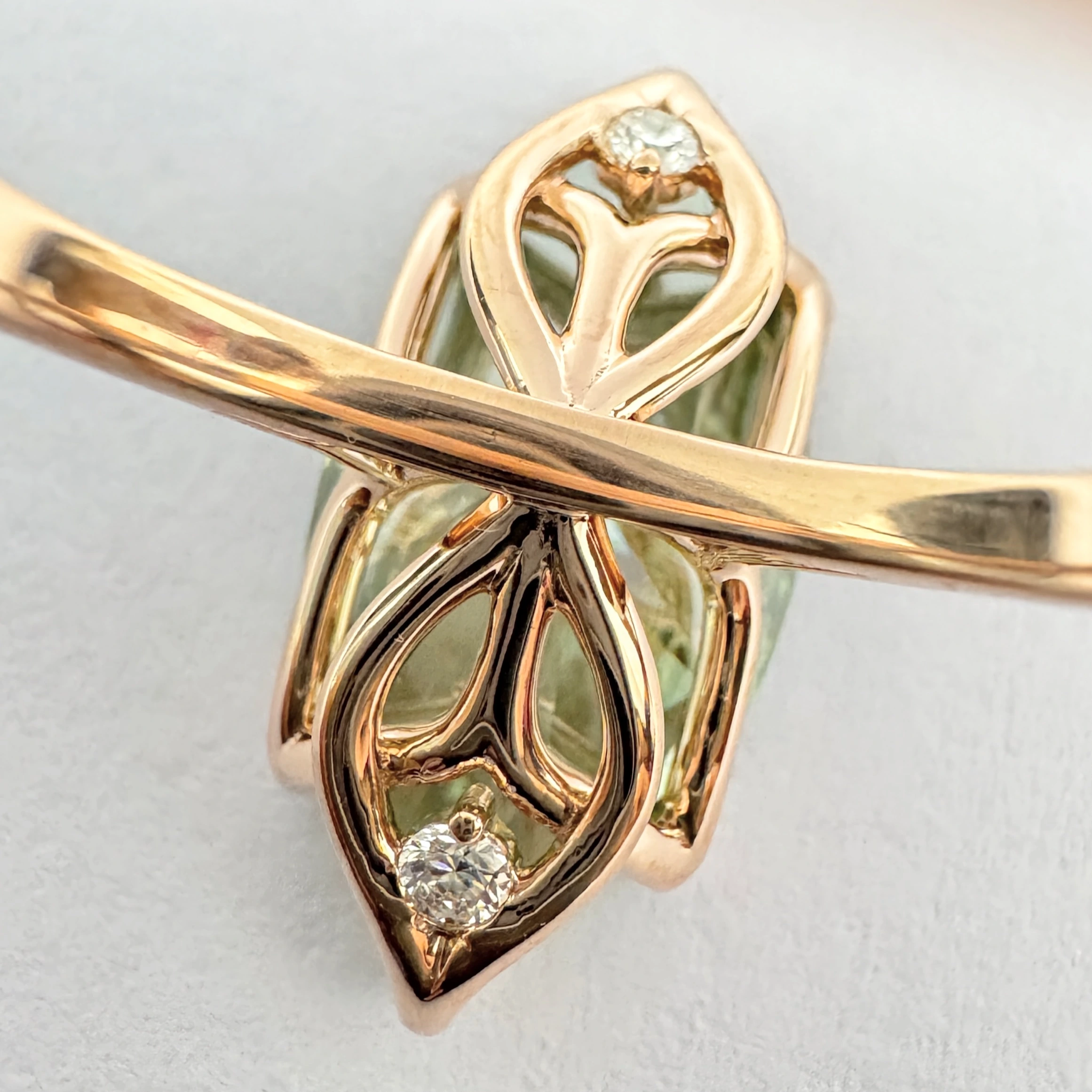 Marquise Green & Round Lab Grown Diamond Ring in Rose Gold view 6