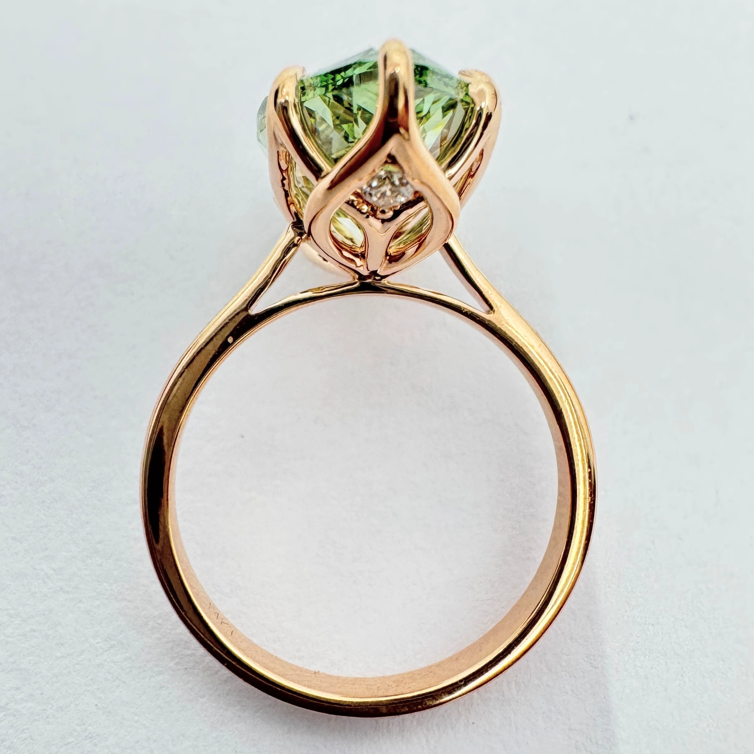 Marquise Green & Round Lab Grown Diamond Ring in Rose Gold view 7