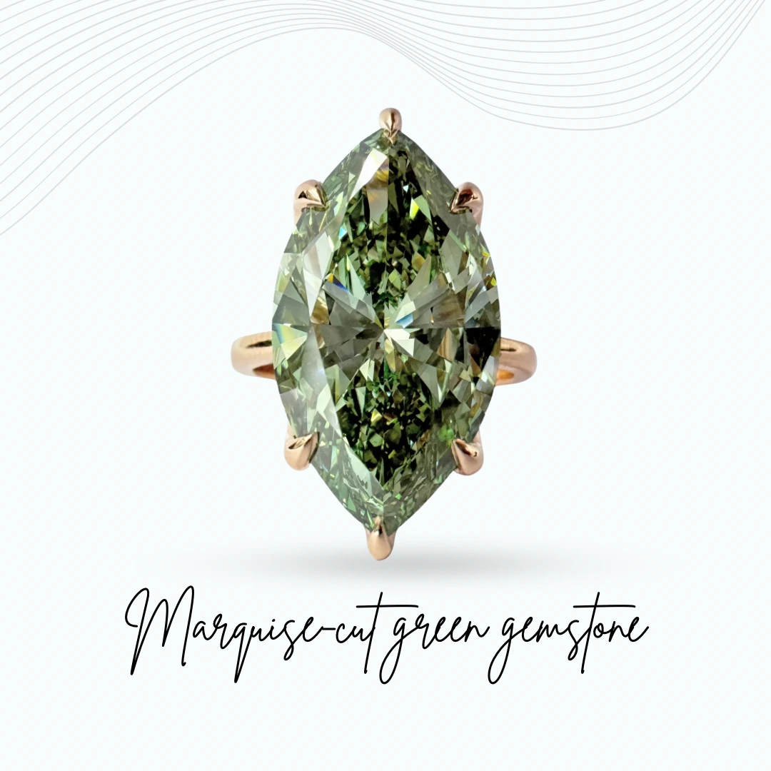Marquise Green & Round Lab Grown Diamond Ring in Rose Gold