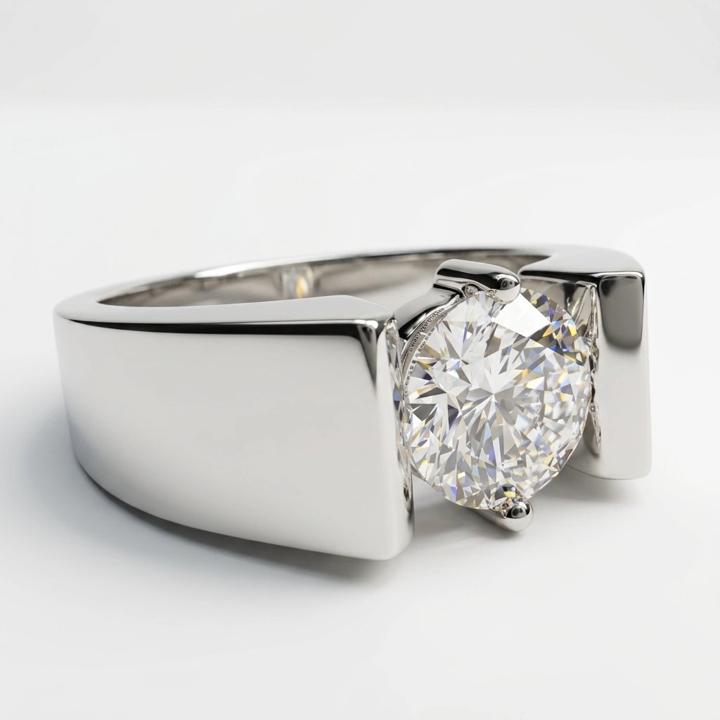 Men PT950 Platinum Round Diamond Wedding & Engagement Ring view 4