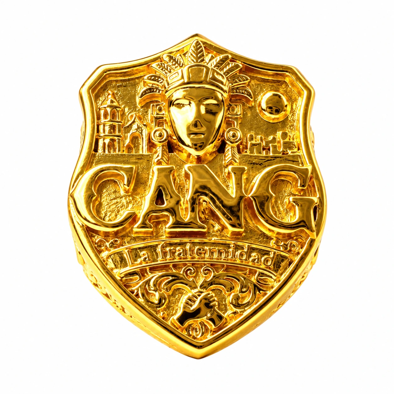 Men's Aztec Crest Statement Signet Ring in Yellow Gold