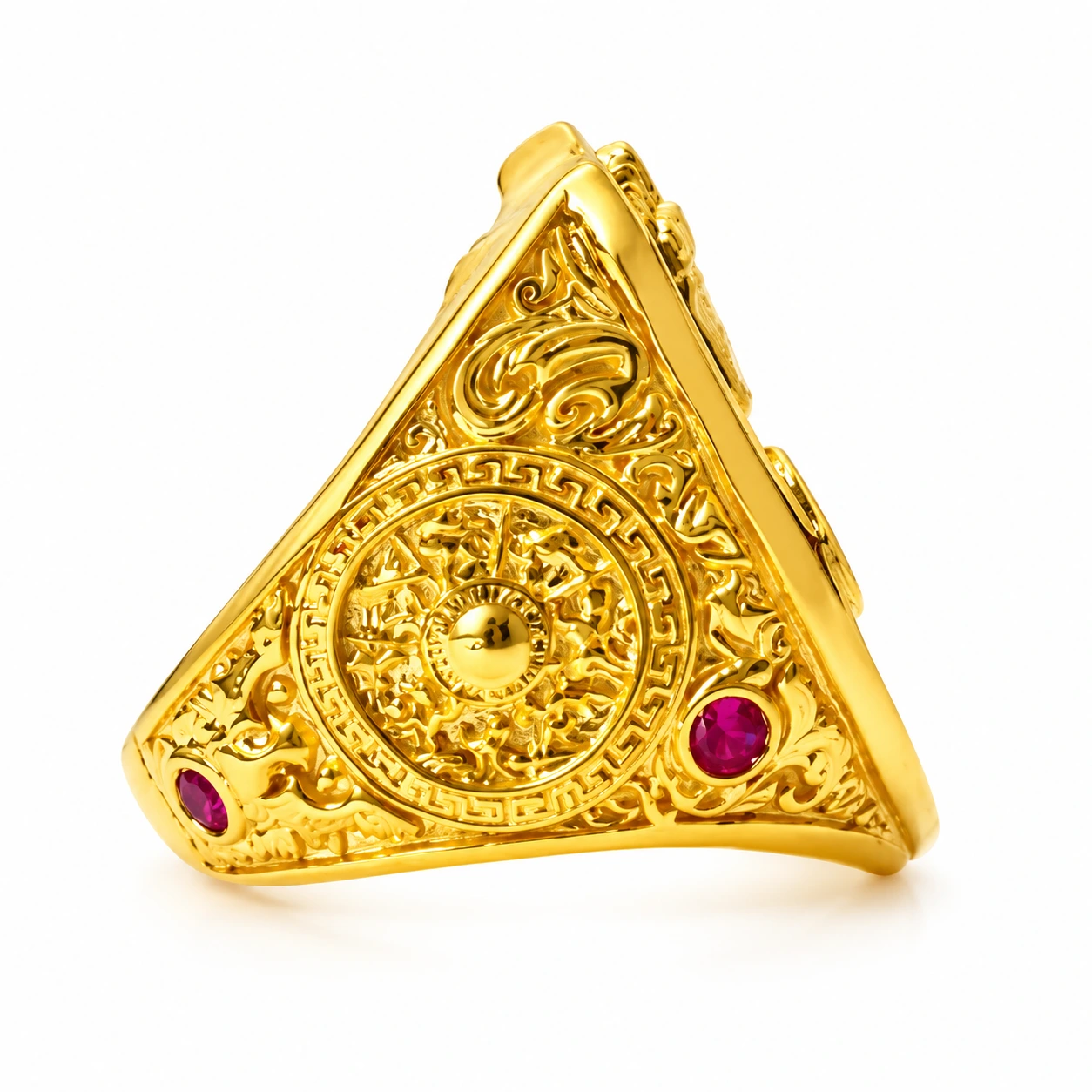 Men's Aztec Crest Statement Signet Ring in Yellow Gold view 3