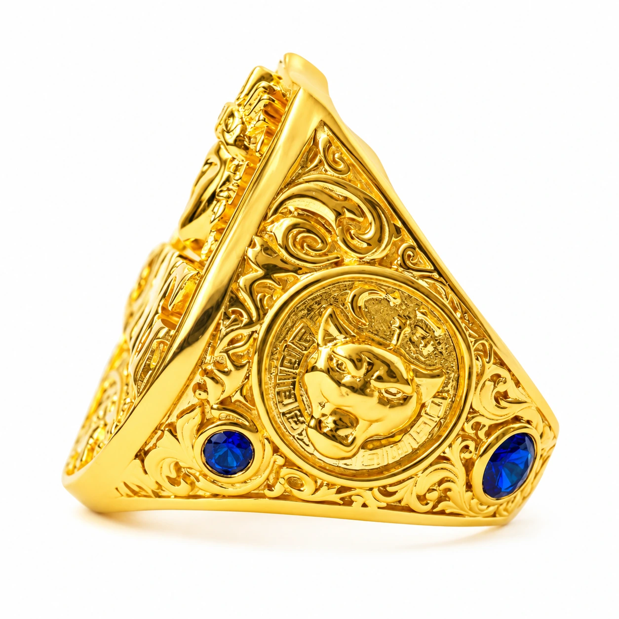 Men's Aztec Crest Statement Signet Ring in Yellow Gold view 4