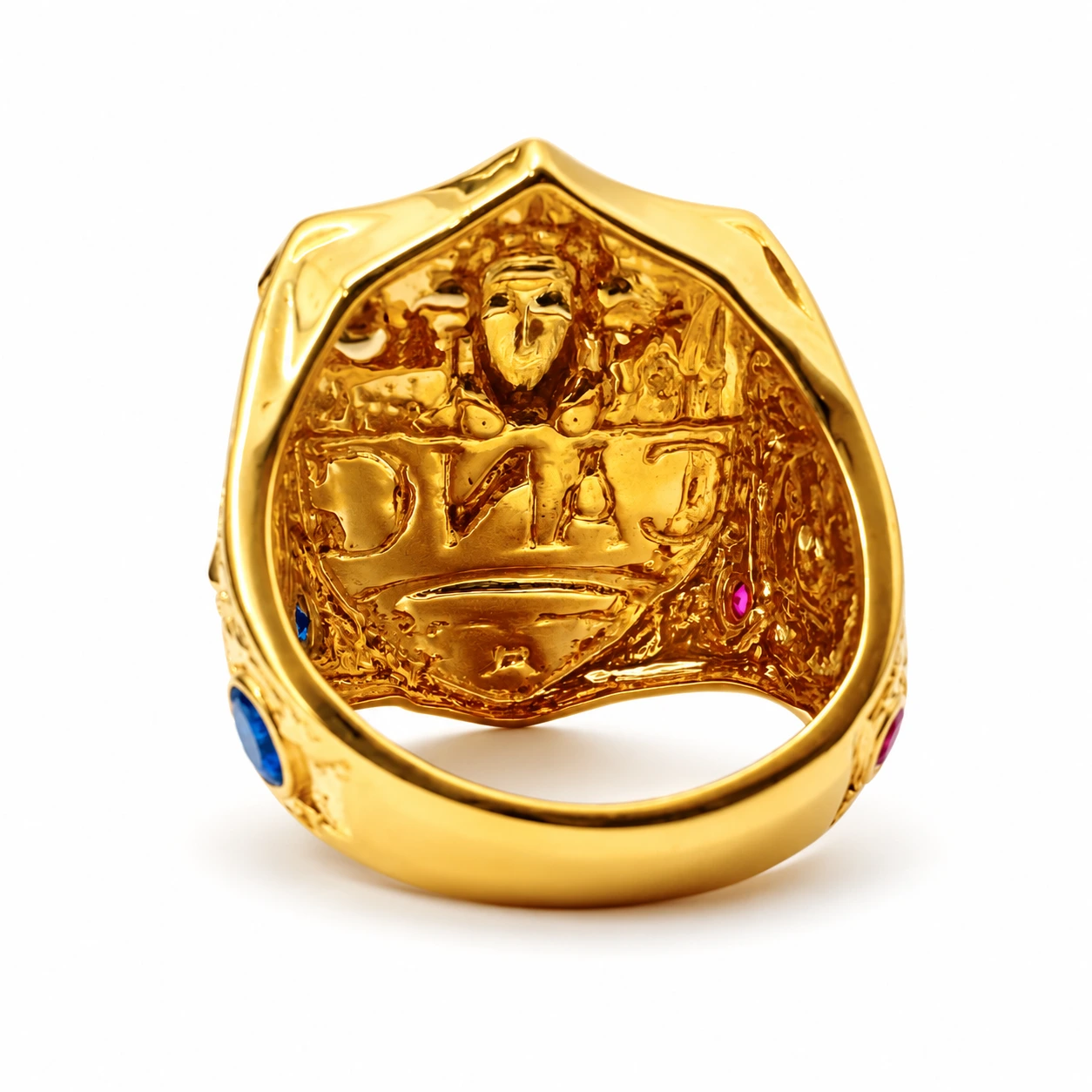 Men's Aztec Crest Statement Signet Ring in Yellow Gold view 5