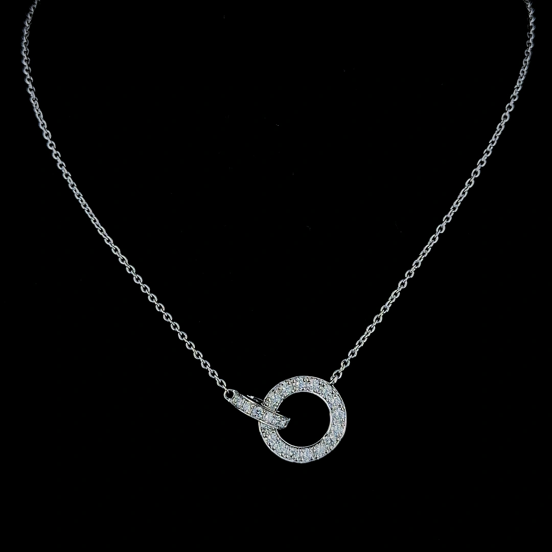 Minimal Circle Diamond Pendant in 18K White Gold