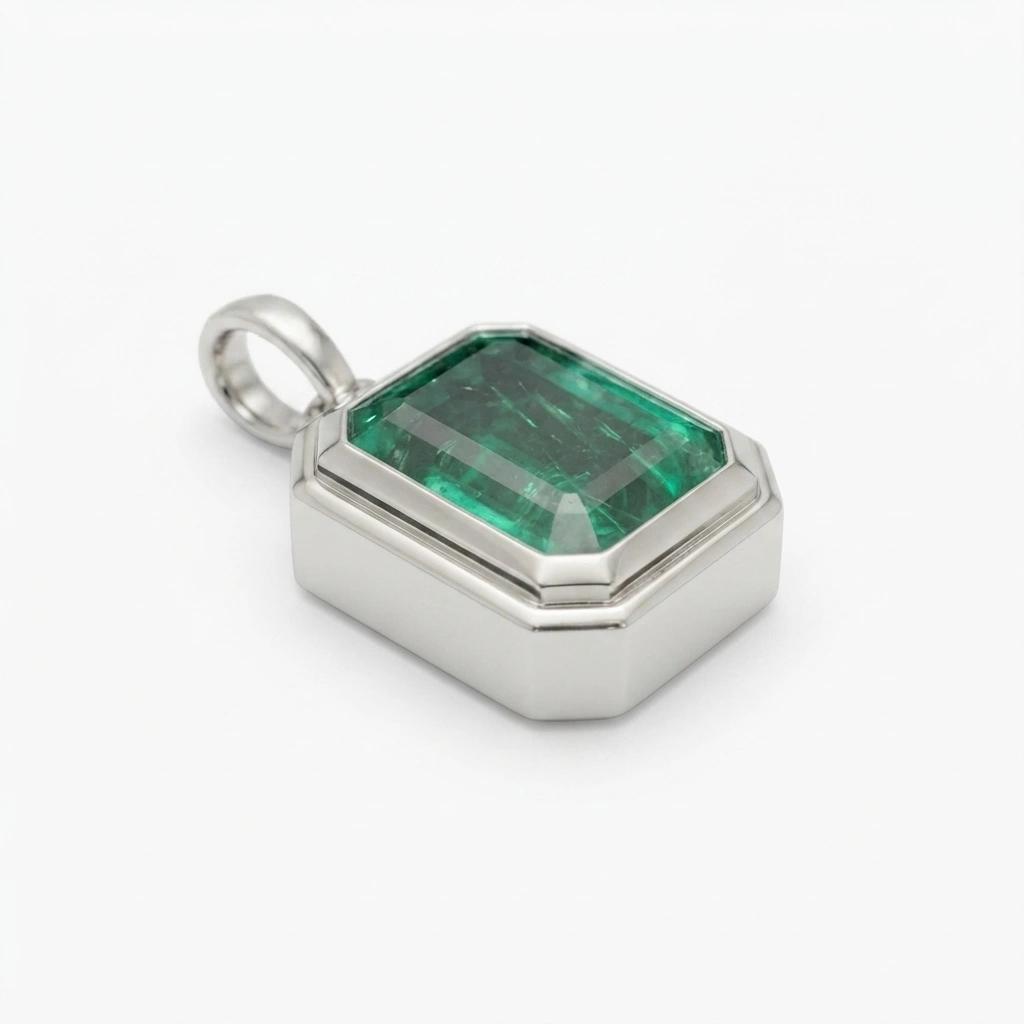 Natural Emerald Pendant in PT950 Platinum | Emerald Cut Solitaire Pendant view 3