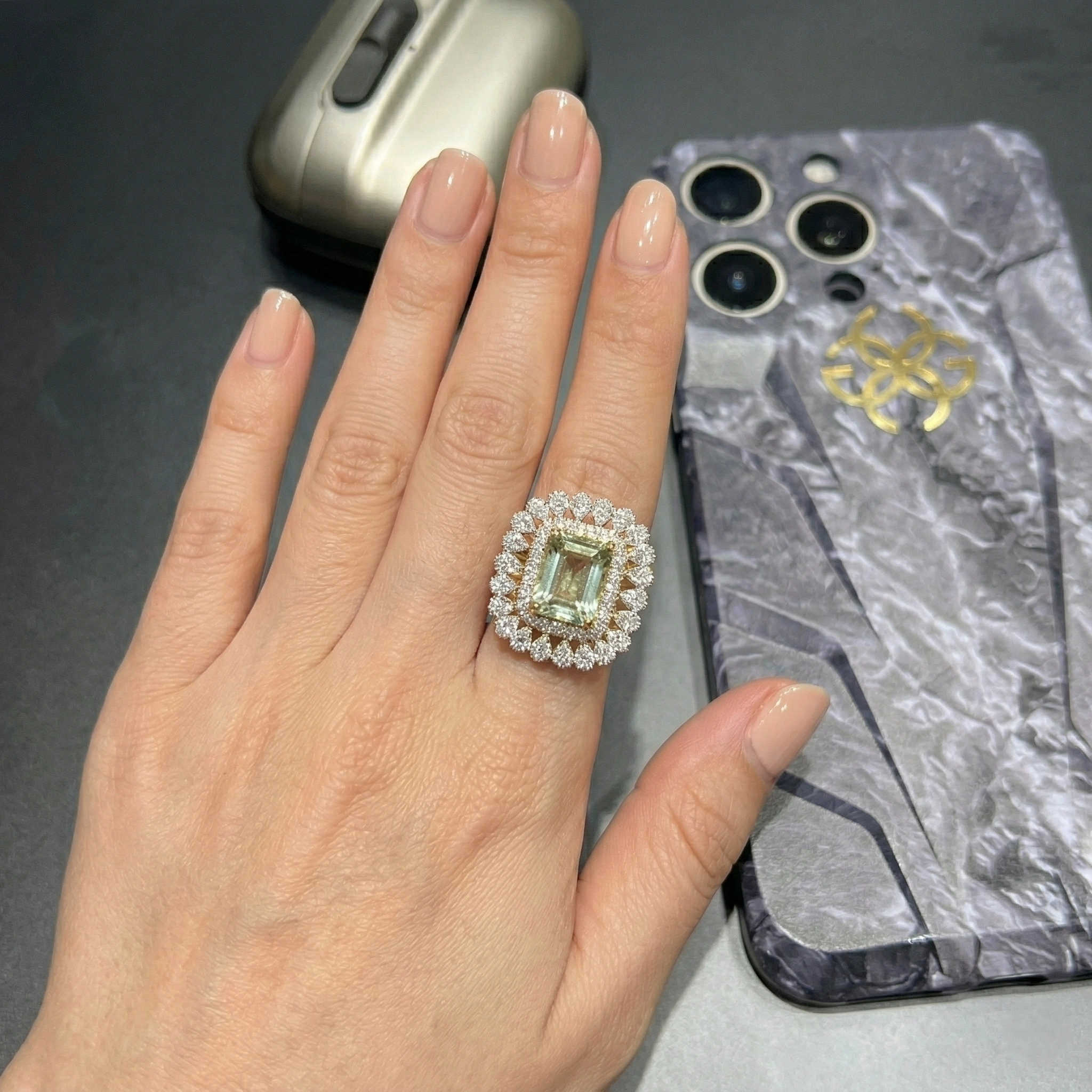 Natural Yellow Sapphire Ring in 14K Gold with Natural Diamond Halo | Emerald Cut Yellow Sapphire Statement Ring for Women view 6