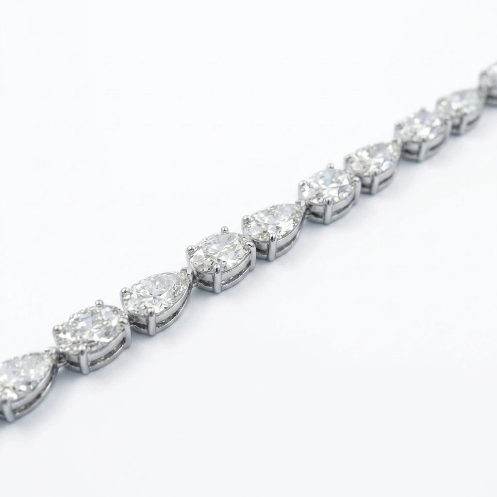Oval & Pear Diamond Tennis Bracelet in Platinum 950 | 7 Inch Luxury Band view 3