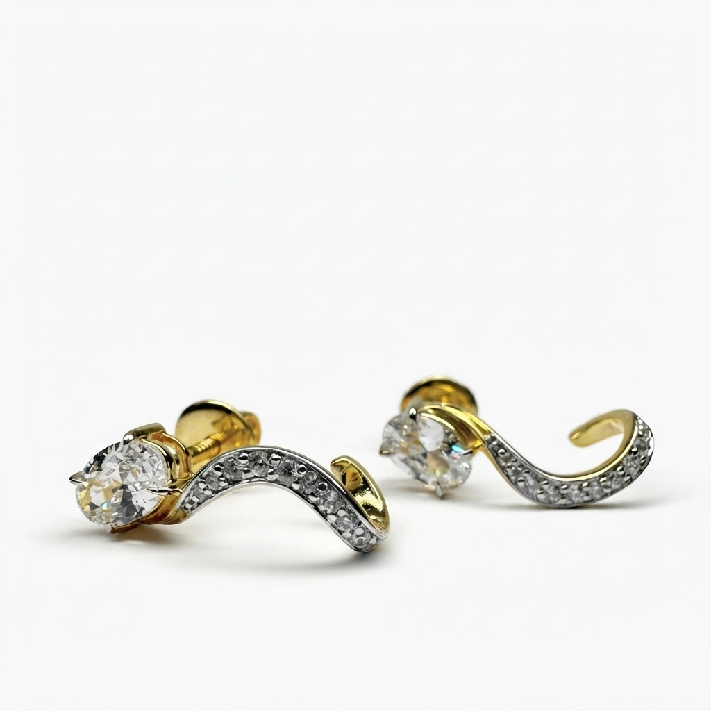Oval & Round Diamond Earrings in Yellow Gold | Lab Grown Diamonds view 4