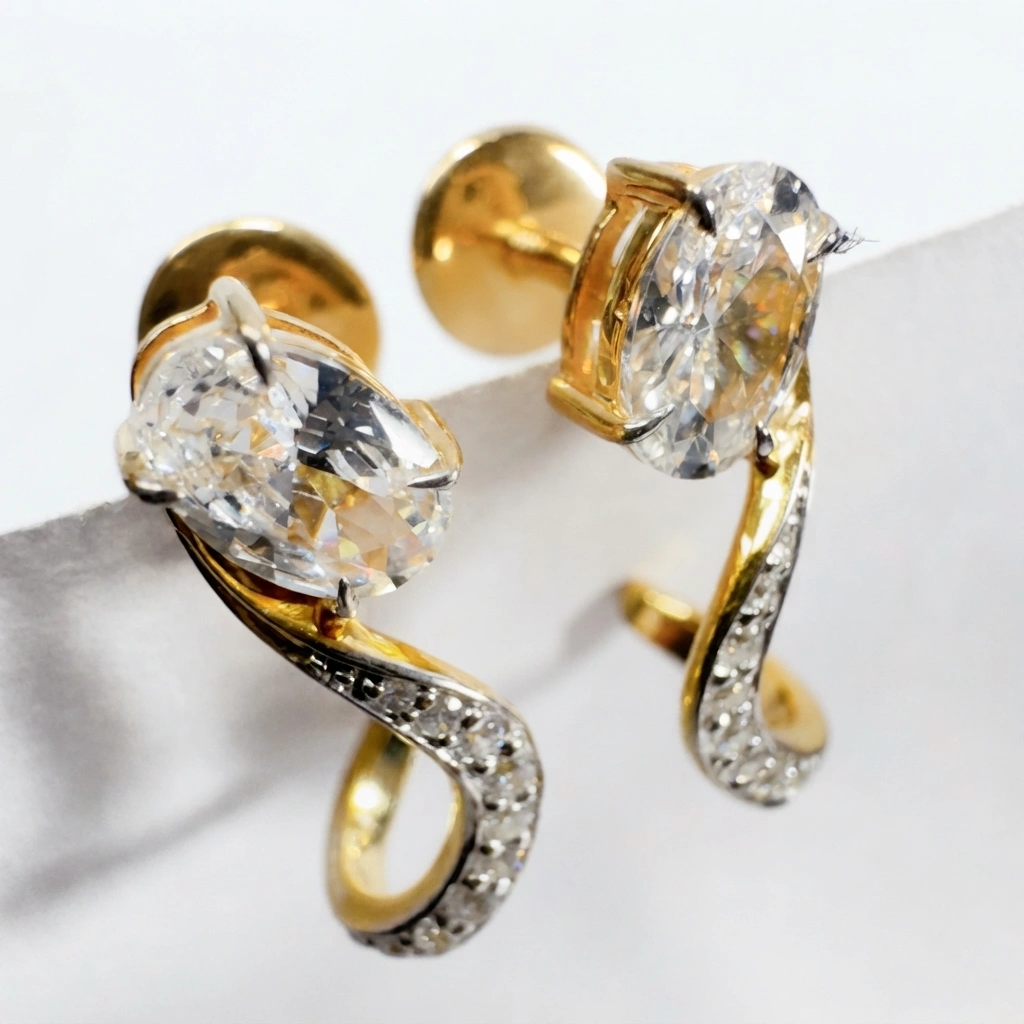 Oval & Round Diamond Earrings in Yellow Gold | Lab Grown Diamonds view 6