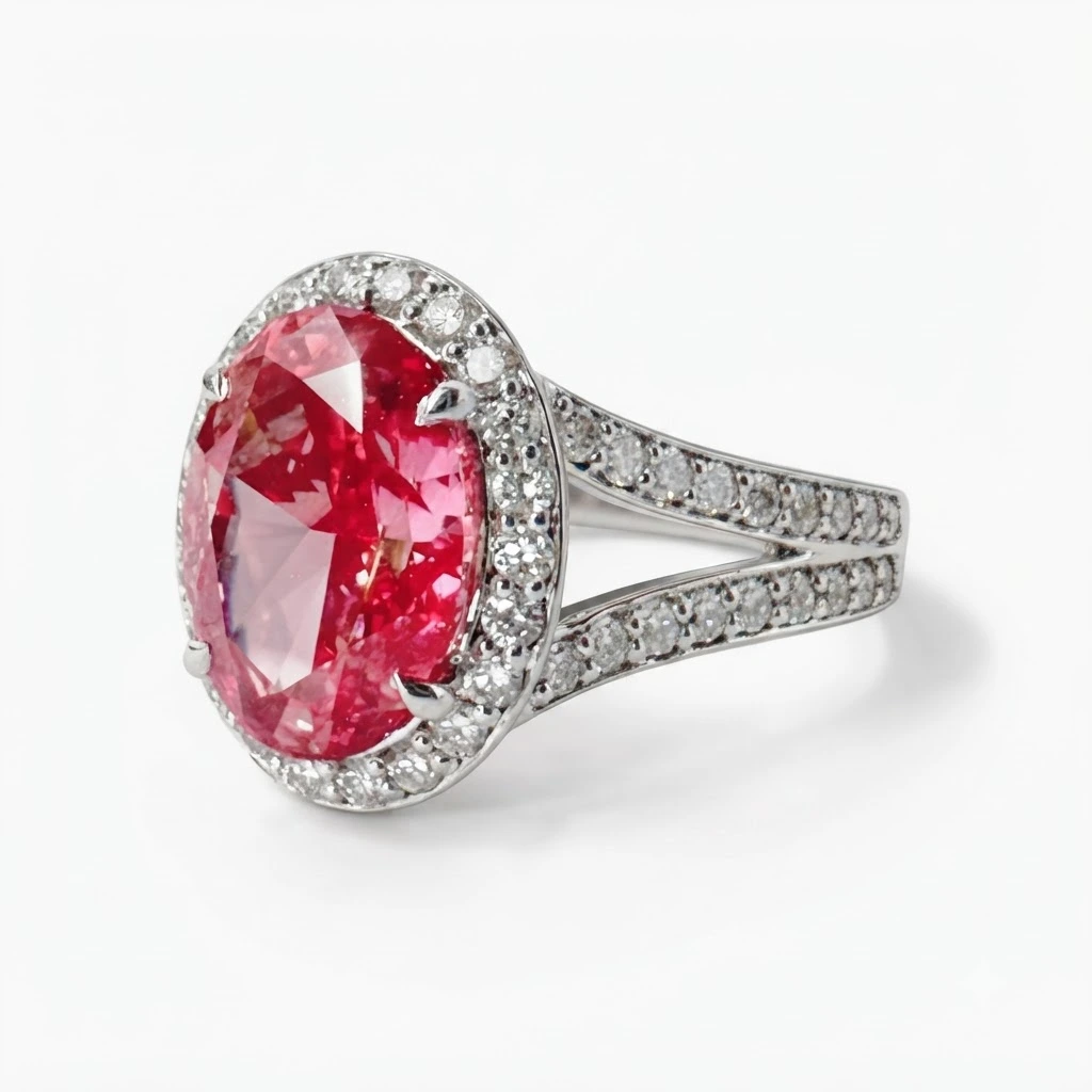 Oval & Round Diamond Ring in PT950 Platinum view 3