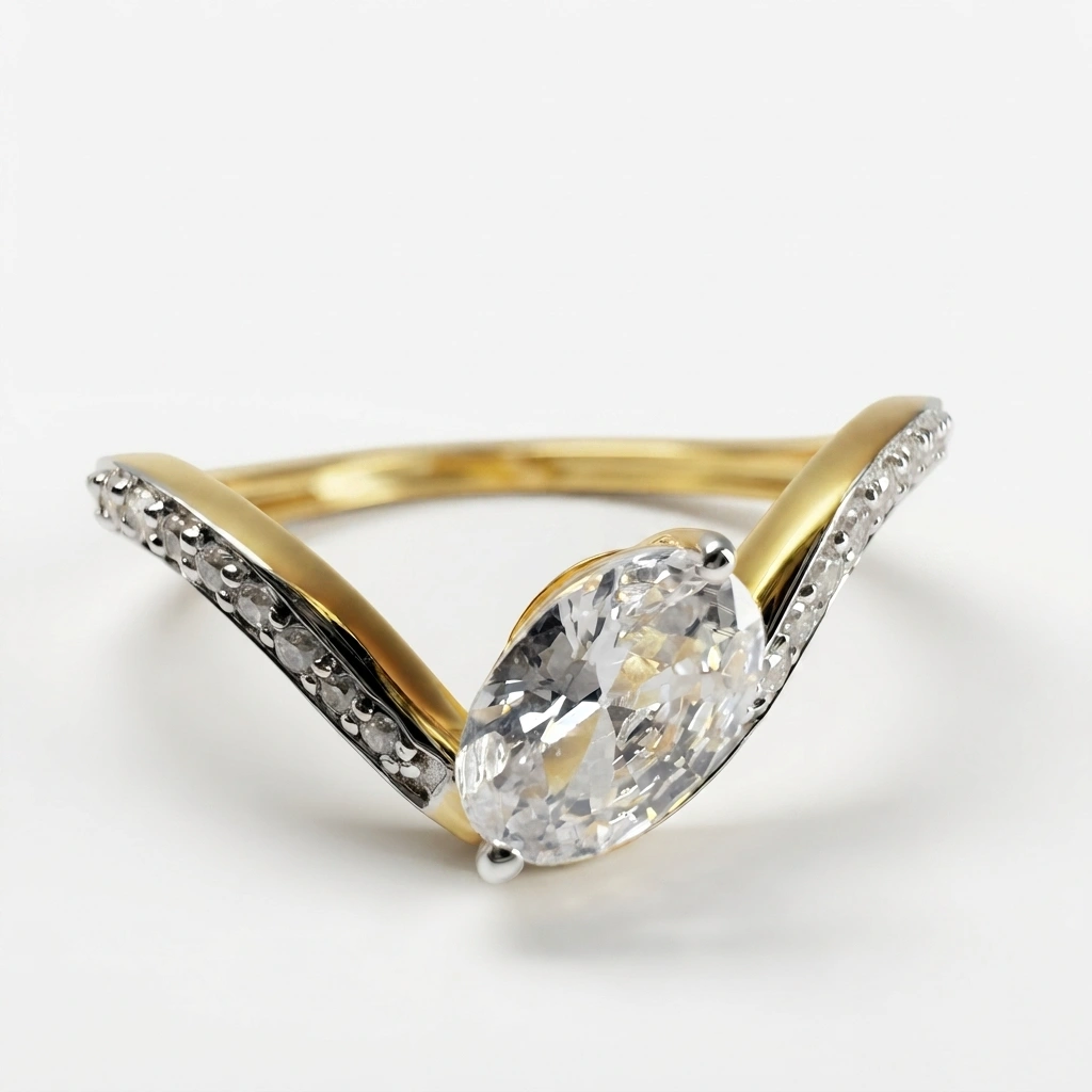 Oval & Round Diamond Ring in Yellow Gold | Lab Grown Diamonds view 3