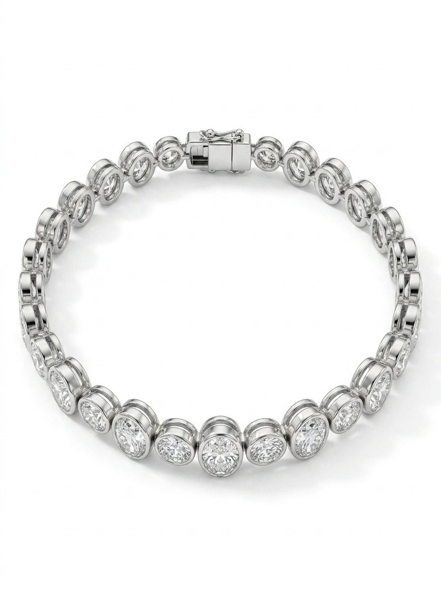 Oval & Round Diamond Tennis Bracelet in PT950 Platinum | 7 Inch | IGI Certified view 3