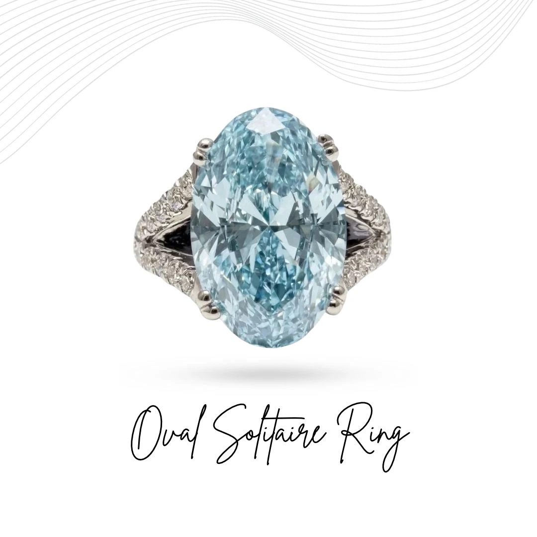 Oval & Round Lab Grown Blue Diamond Ring