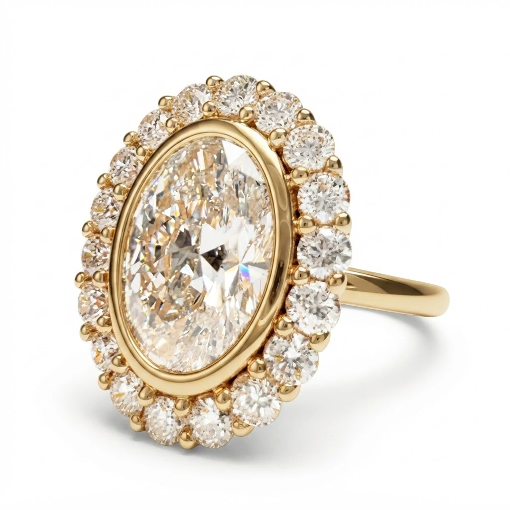 Oval & Round Lab Grown Diamond Ring in Yellow Gold | IGI Certified view 4