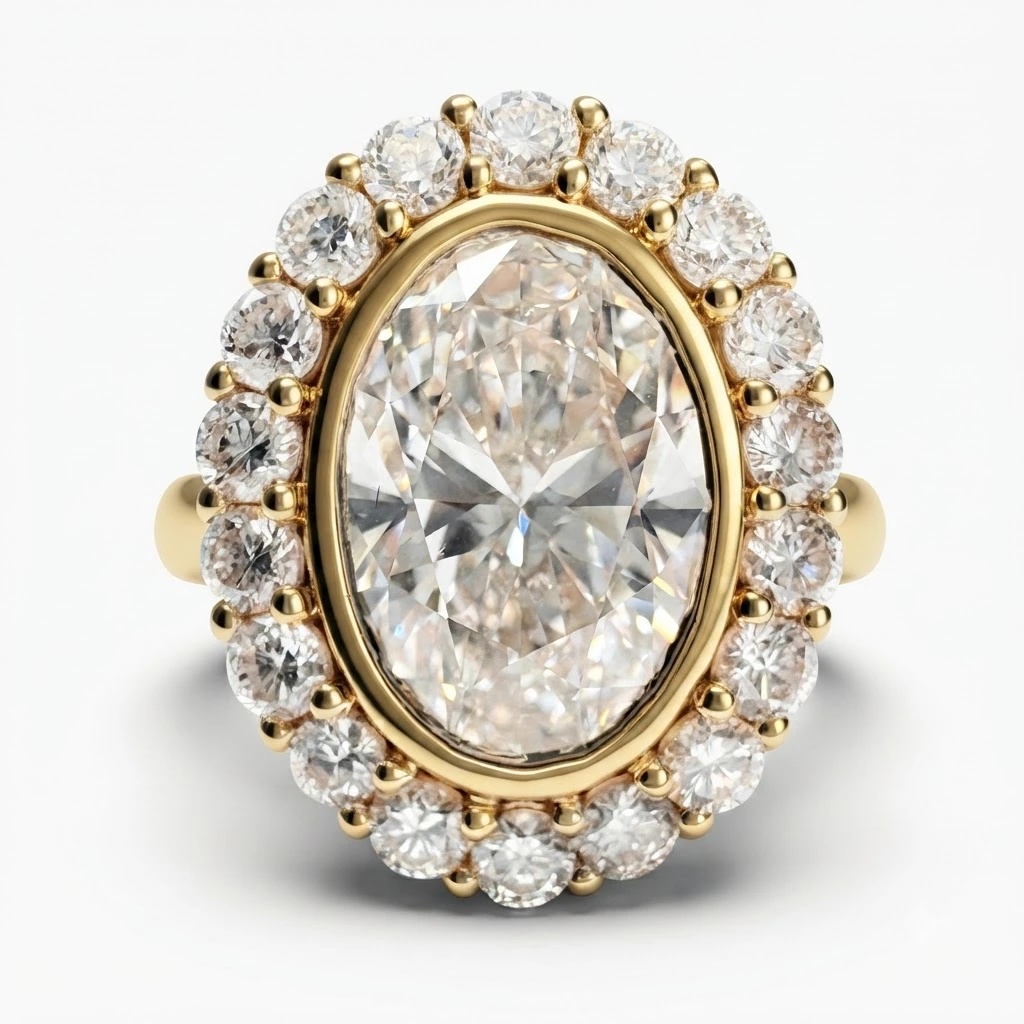 Oval & Round Lab Grown Diamond Ring in Yellow Gold | IGI Certified view 3