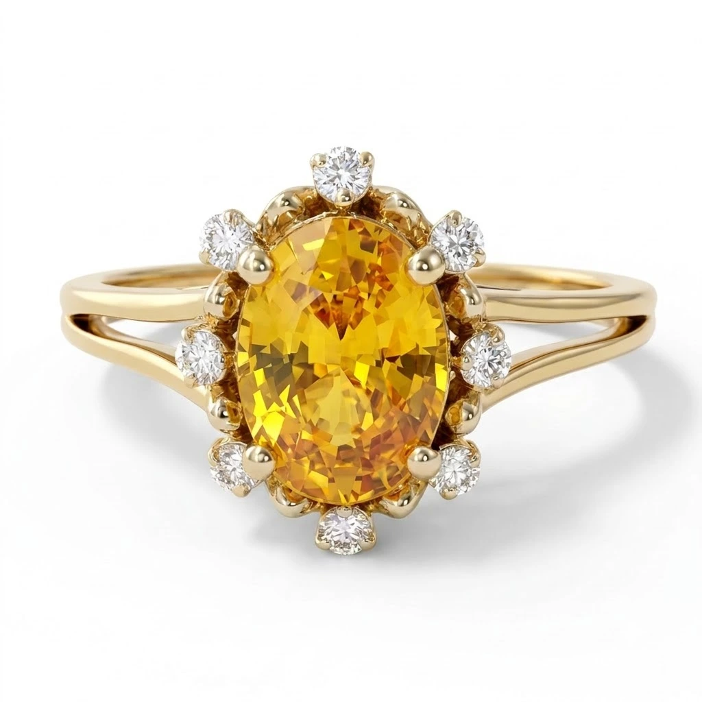 Oval & Round Lab Grown Diamond Split Shank Ring | Yellow Gold | IGI Certified view 3