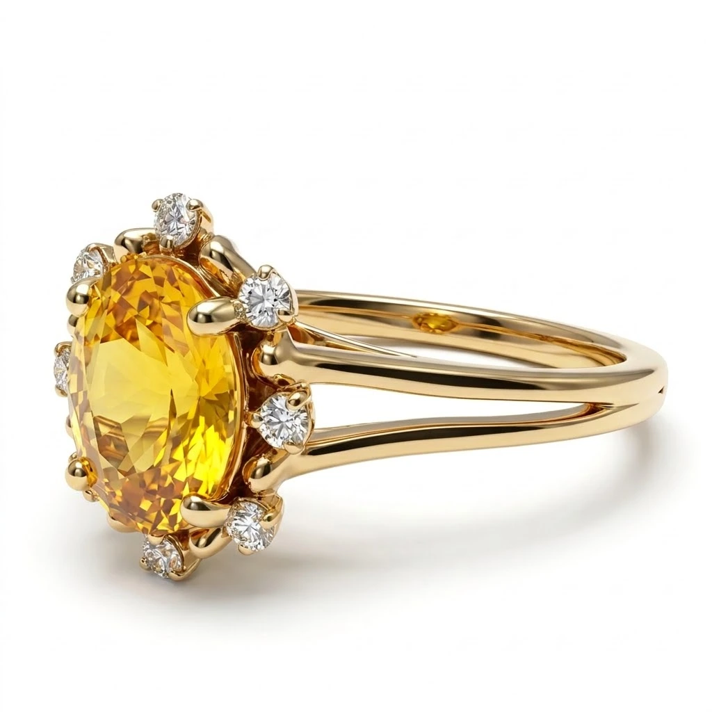 Oval & Round Lab Grown Diamond Split Shank Ring | Yellow Gold | IGI Certified view 4